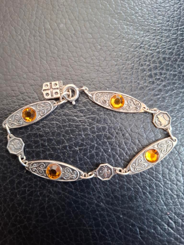 Vintage Zilveren Armbandje met Amberkleurige Stenen, Gebruikt, Ophalen of Verzenden, Met edelsteen, Zilver