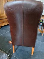 4 klassieke stoelen, donkerbruin leer, houten pootjes, Ophalen, Minder dan 50 cm, Gebruikt, 125 cm of meer