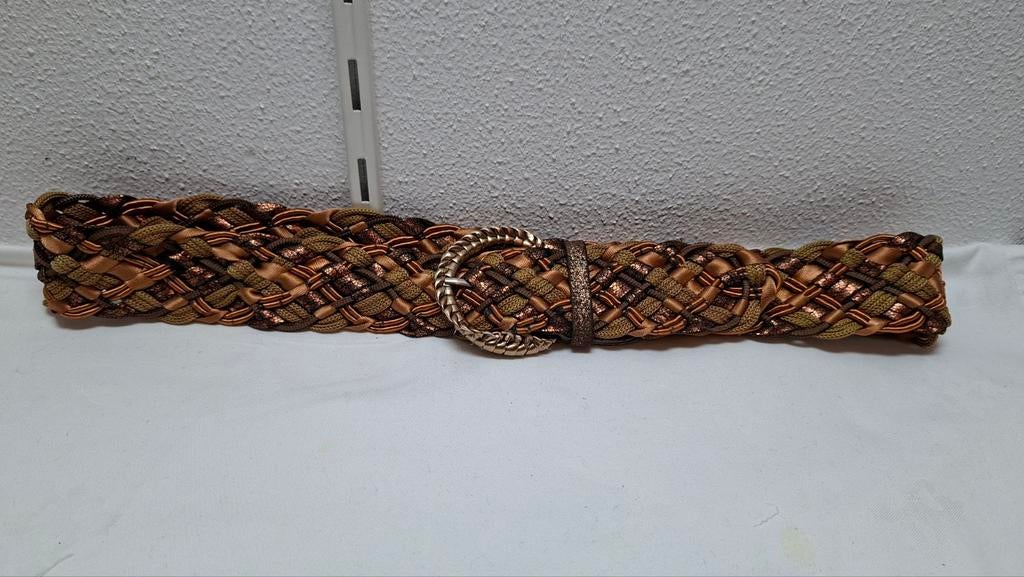 Vintage Gevlochten goud/brons kleurige riem, 90 tot 100 cm, Tailleriem, Ophalen of Verzenden, Gedragen