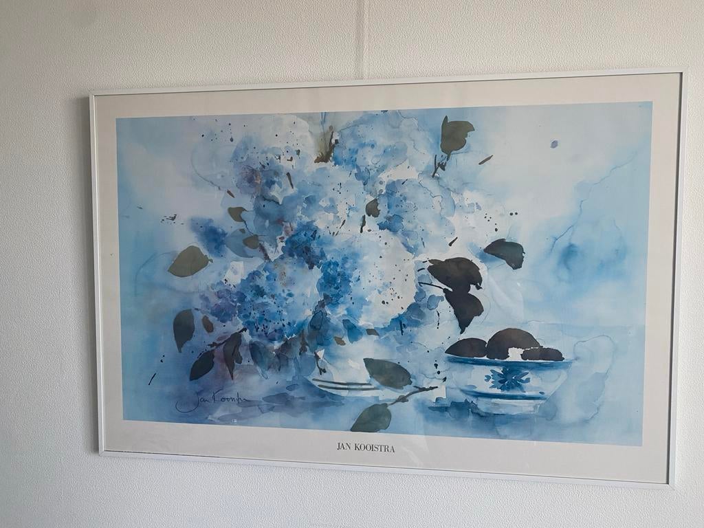 Jan Kooistra - Blauwe Hortensia's Aquarel Print, Ophalen of Verzenden