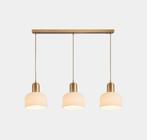 Japandi Crème Geribbelde Glazen Koepel Hanglamp Wit, Huis en Inrichting, Lampen | Hanglampen, Ophalen of Verzenden, Nieuw, 75 cm of meer