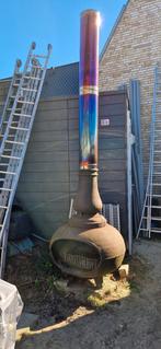 Gietijzeren Tuin openhaard groot model met pijp en rooster, Ophalen, Gebruikt