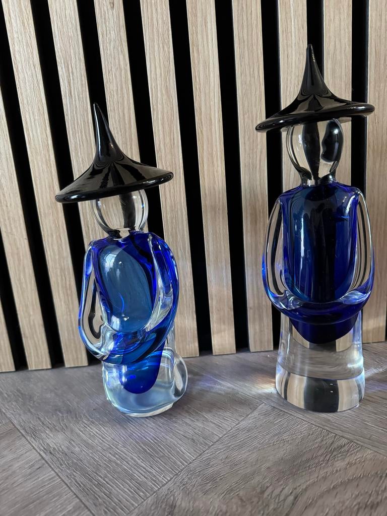 FORMIA VETRI DI MURANO glazen beelden man en vrouw met hoed, Verzenden