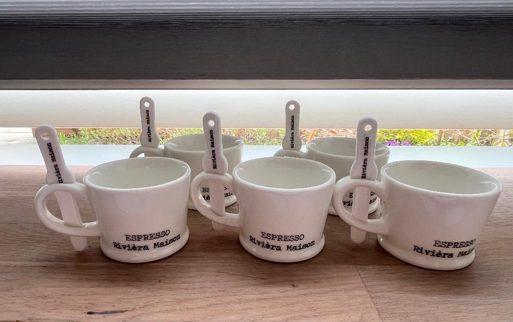 Riviera Maison espresso mokjes 5 stuks, Huis en Inrichting, Ophalen, Overige materialen, Zo goed als nieuw, Overige stijlen