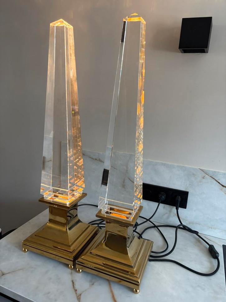 Eichholtz Sandro Petti Obelisk lampen  (2x), Huis en Inrichting, Lampen | Tafellampen, Minder dan 50 cm, Glas, Ophalen