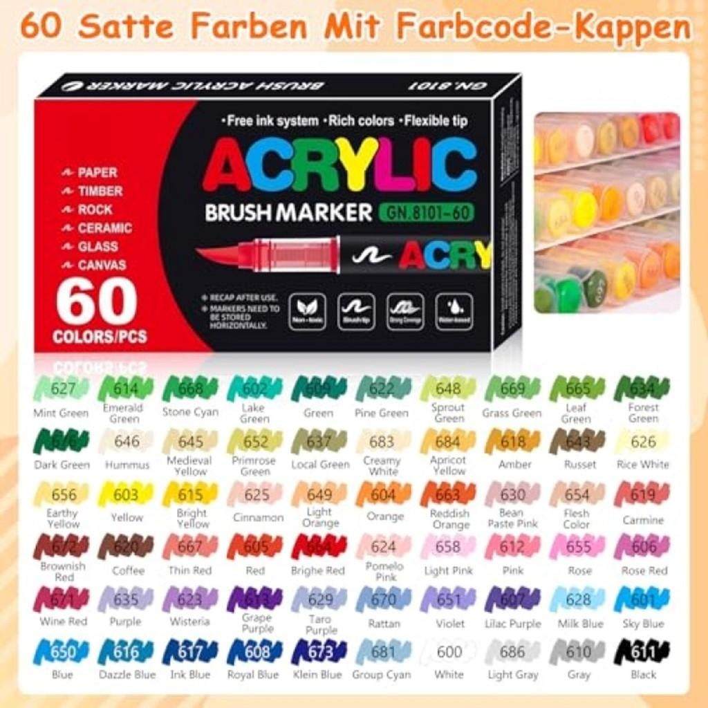 60delig acryl penseelstiften set Waterbestendige verfmarkers, Ophalen of Verzenden, Nieuw, Acrylverf