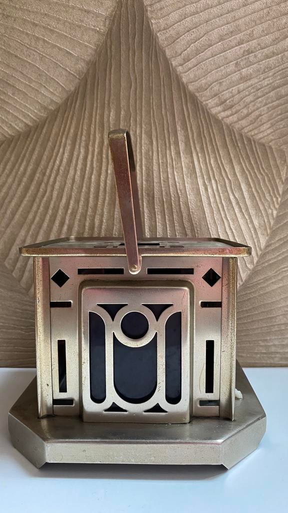Mooie Art Deco Theelicht met rood glas - 1920/30s, Ophalen of Verzenden