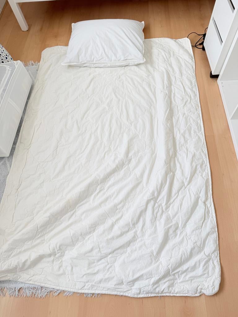 Set Kussen veren en dons, deken wol, temperatuurregulerend, Eenpersoons, Wit, Ophalen of Verzenden, Deken of Dekbed