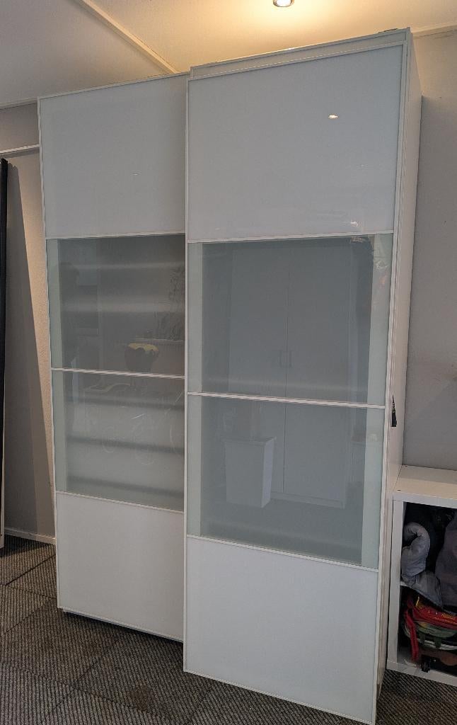 PAX schuifdeuren 150236 wit/matglas + rails + soft close, Ophalen, Gebruikt, 100 tot 150 cm, 200 cm of meer