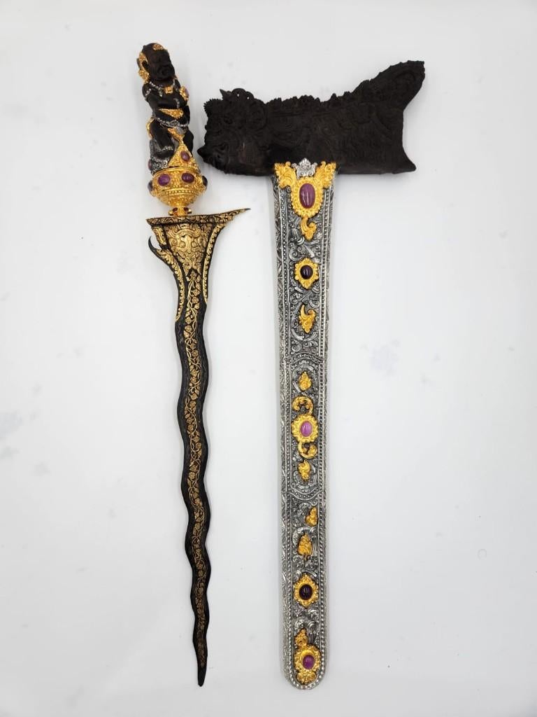 Antieke Kris Bali 13 Luk Kinatah Goud Beras Wutah KTC07, Antiek en Kunst, Kunst | Niet-Westerse kunst, Verzenden