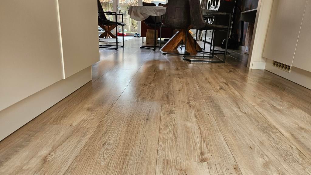 Laminaat eiken print, ca. 35m² met ondervloer, Doe-het-zelf en Verbouw, Ophalen, Kunststof, Gebruikt, 50 tot 150 cm