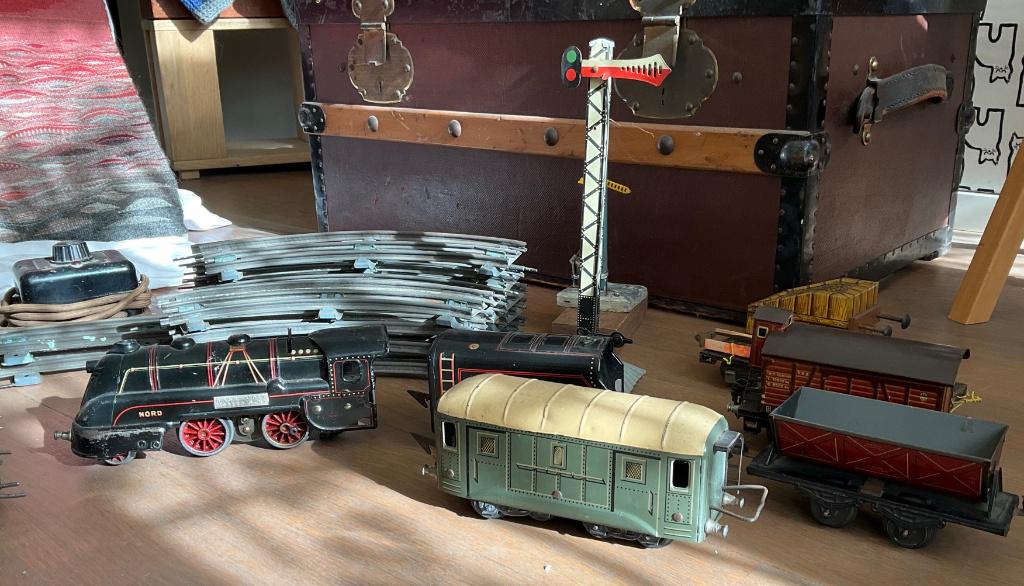 Antieke JEP stoomlocomotief, wagon, rails, e.a. onderdelen, Antiek en Kunst, Antiek | Speelgoed, Ophalen