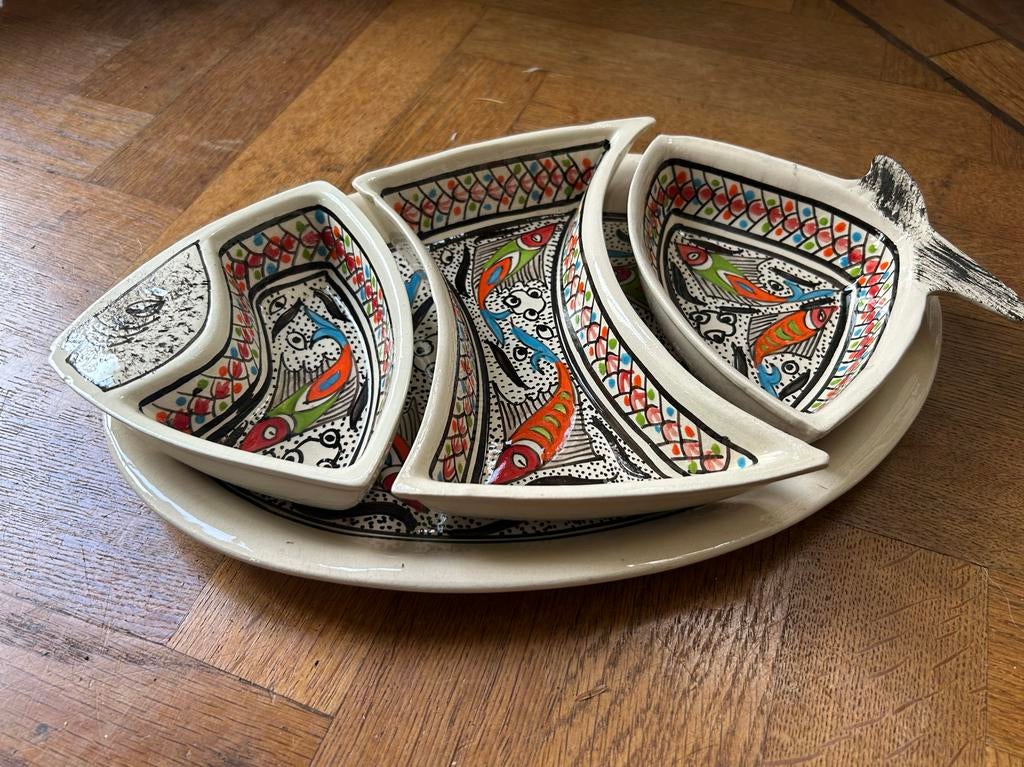 Tunesische tapas schaal (vis) / 4-delig, Keramiek, Nieuw, Ophalen of Verzenden, Schaal of Schalen