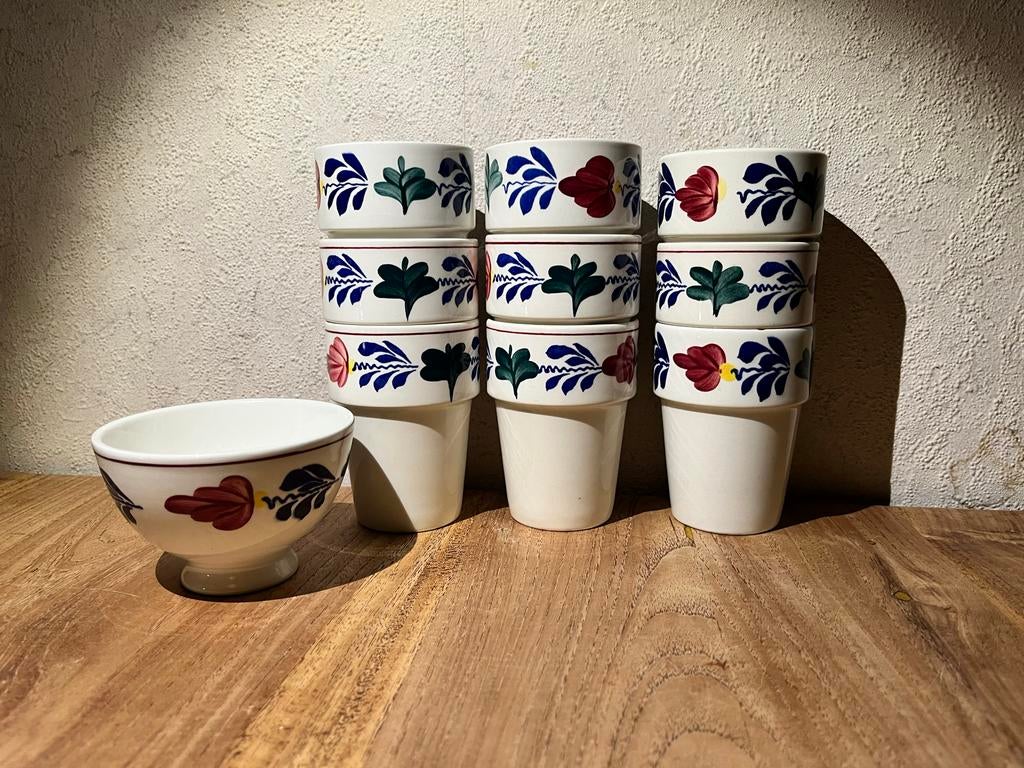 Boerenbont bekers Boch België 9 stuks, Ophalen of Verzenden