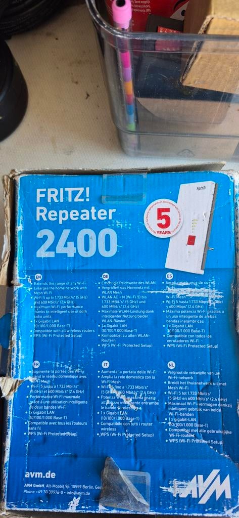 FRITZ! Repeater 2400 - Mesh Wi-Fi Versterker, Computers en Software, Routers en Modems, Info@avm.de, 5251LN, Nieuw, Ophalen of Verzenden