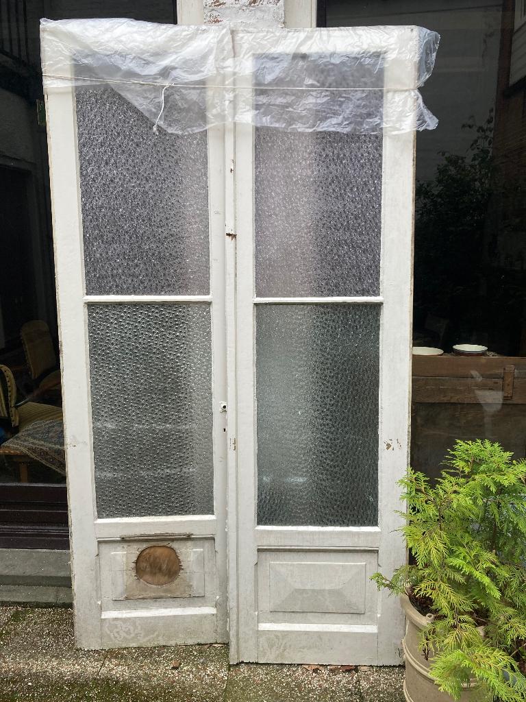 Een paar mooie witte antieke serredeuren, Doe-het-zelf en Verbouw, Deuren en Horren, Ophalen, Gebruikt, Overige typen, Glas