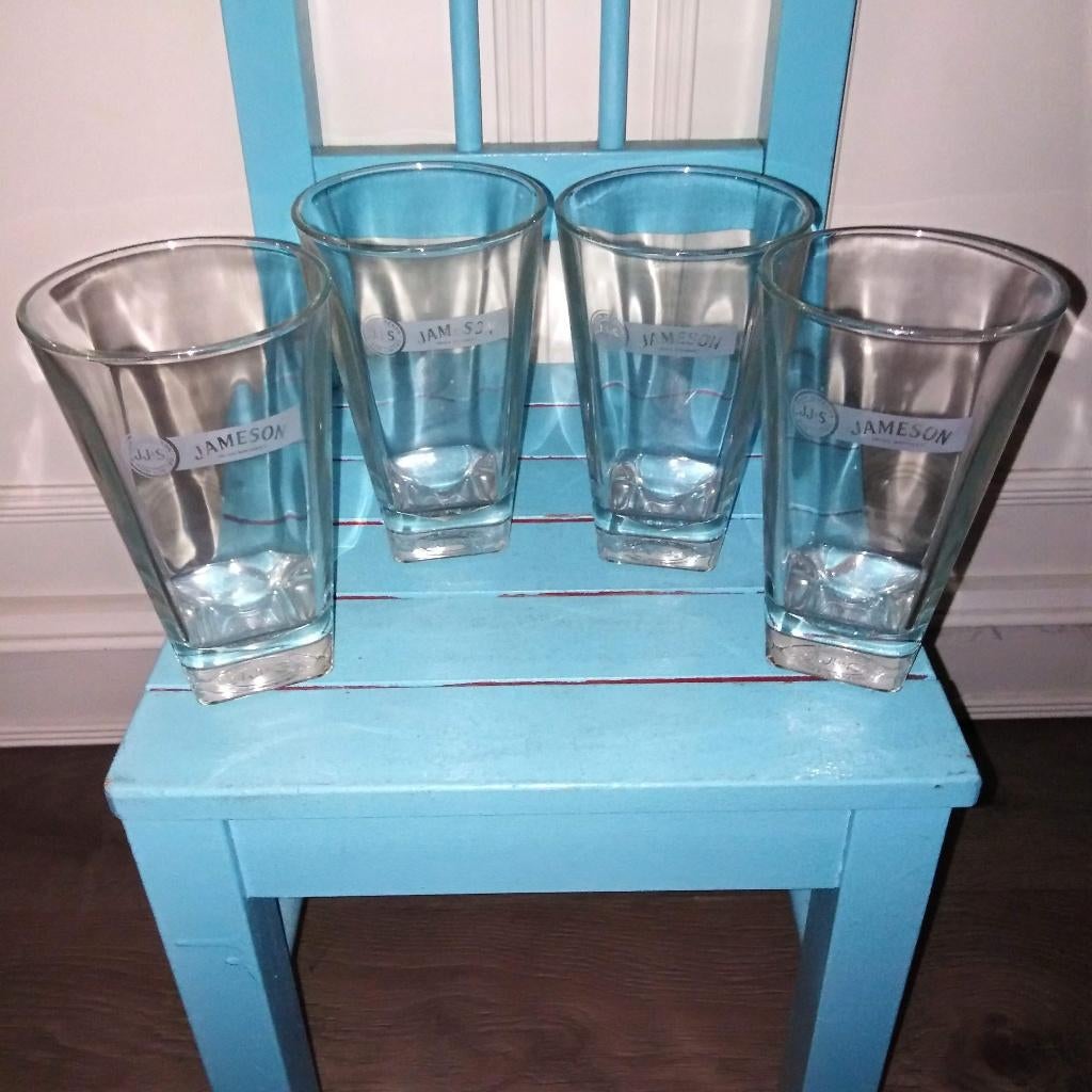 Jameson Irish whiskey longdrink glazen wit logo 4 stuks, Ophalen, Zo goed als nieuw, Overige typen