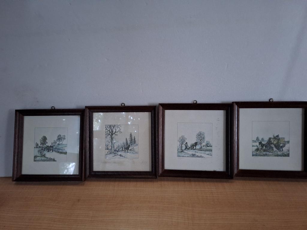 4 schilderijtjes 4 jaargetijden, Ophalen of Verzenden, Zo goed als nieuw