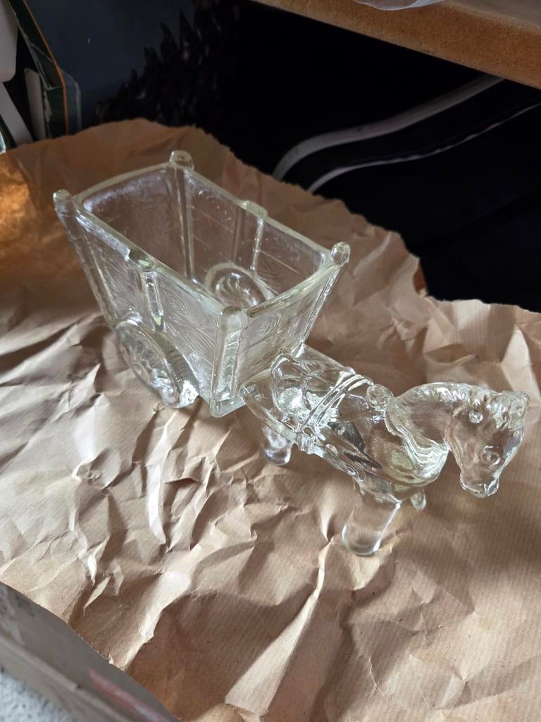 Glazen paard met wagen, Antiek en Kunst, Antiek | Glas en Kristal, Ophalen of Verzenden