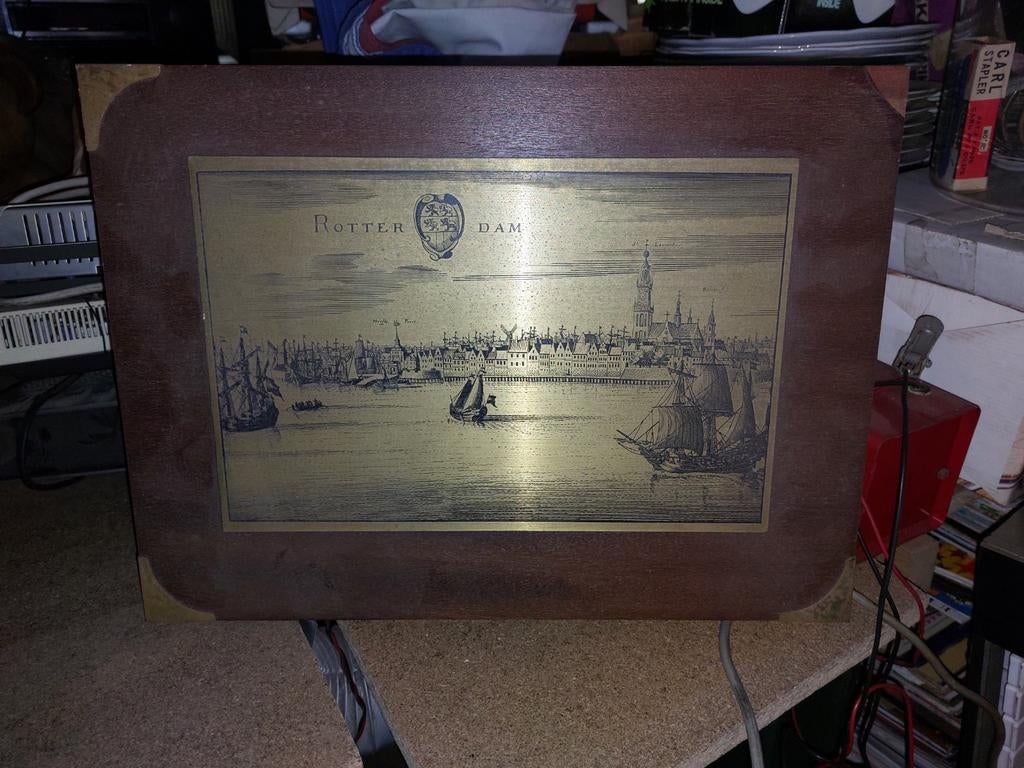 Koperen ets van Rotterdam - Historisch Stadsgezicht, Antiek en Kunst, Kunst | Etsen en Gravures, Ingelijst, 1800 - 1899, Ets, Stadsgezicht