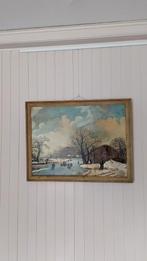 Olieverf schilderij winters landschap, Antiek en Kunst, Ophalen of Verzenden
