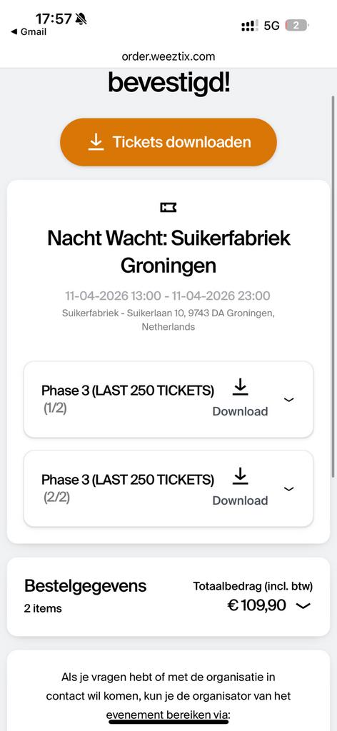 Nacht Wacht: Suikerfabriek Groningen tickets, Twee personen, Overige soorten