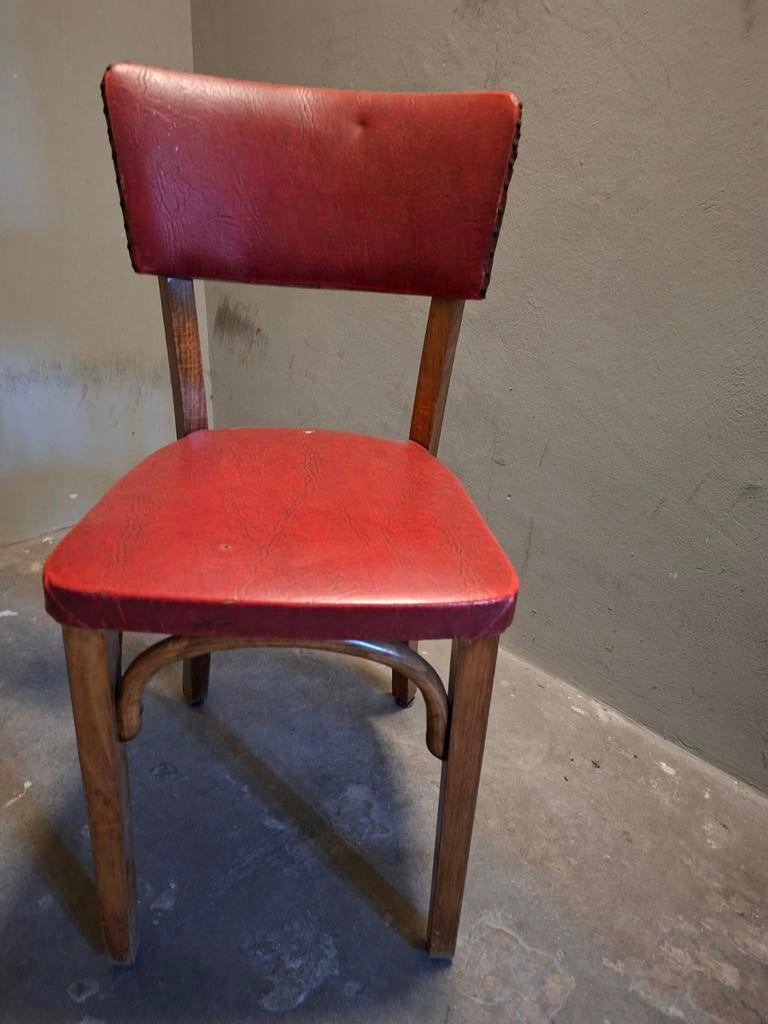 Stoelen A la Thonet met bordeaux rood skai, Huis en Inrichting, Stoelen, Ophalen, Gebruikt, Twee, Overige materialen