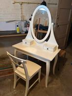 IKEA HEMNES kaptafel met spiegel, stoel en glasplaat, Ophalen, Gebruikt, 100 tot 150 cm, 50 tot 100 cm