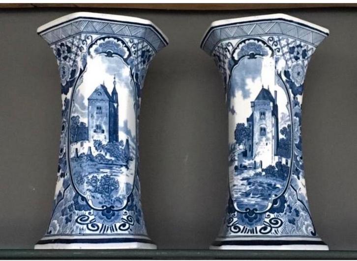 Set van 2 Vintage Delfts Blauwe Kasteel Vazen1951 Handwerk, Antiek en Kunst, Antiek | Vazen, Ophalen of Verzenden