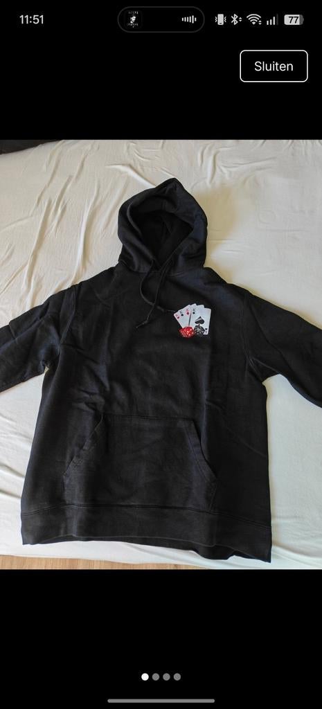Koningsdag hoodie met speelkaarten en 'K' schoppen op rug, Onbekend, Maat 48/50 (M), Zwart, Ophalen of Verzenden