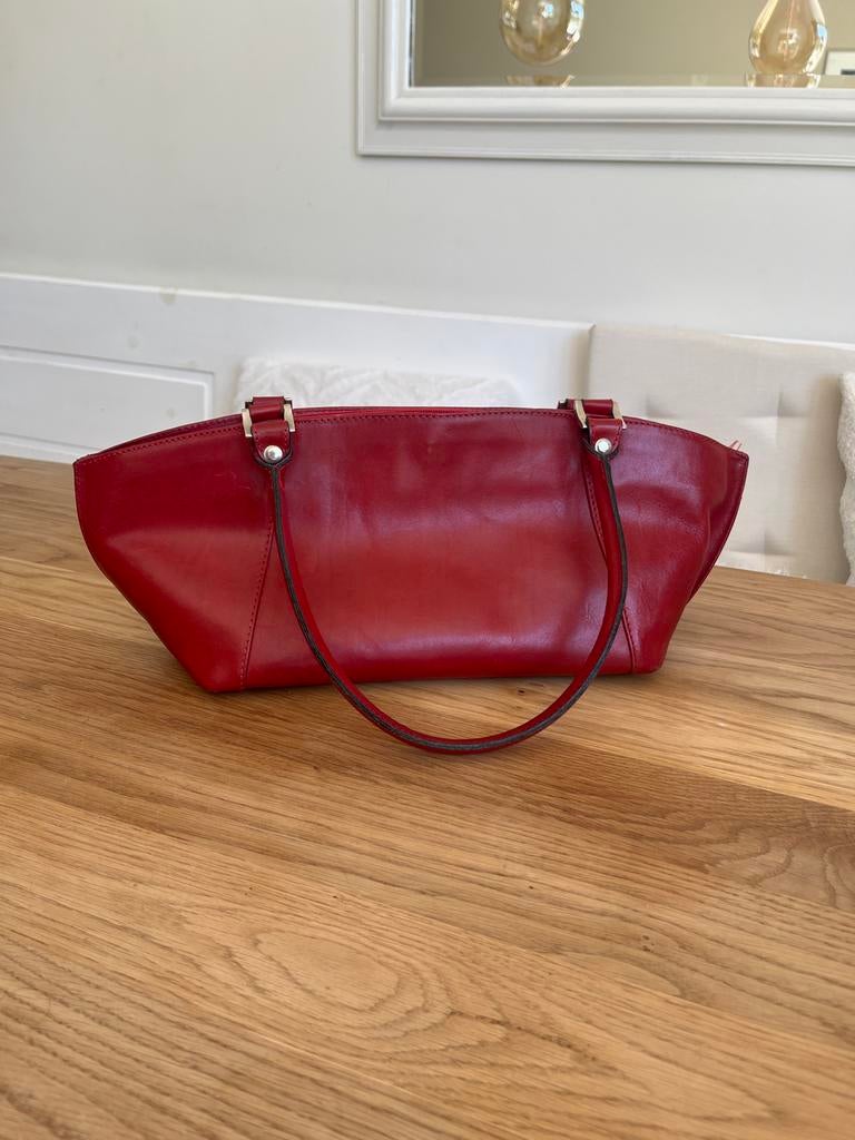 Echt leren vintage handtas van Lango Paris, rood, Sieraden, Tassen en Uiterlijk, Ophalen of Verzenden, Zo goed als nieuw, Rood