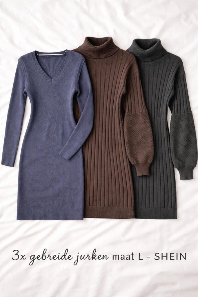 3x jurken maat L - SHEIN, Kleding | Dames, Jurken, Gedragen, Maat 42/44 (L), Blauw, Boven de knie, Ophalen of Verzenden