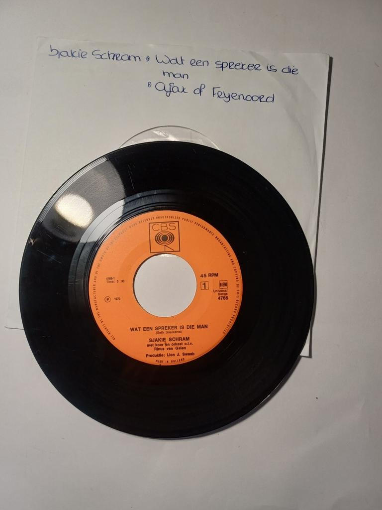 Sjakie Schram - Wat een spreker is die man, 7 inch, Single, Ophalen of Verzenden, Zo goed als nieuw