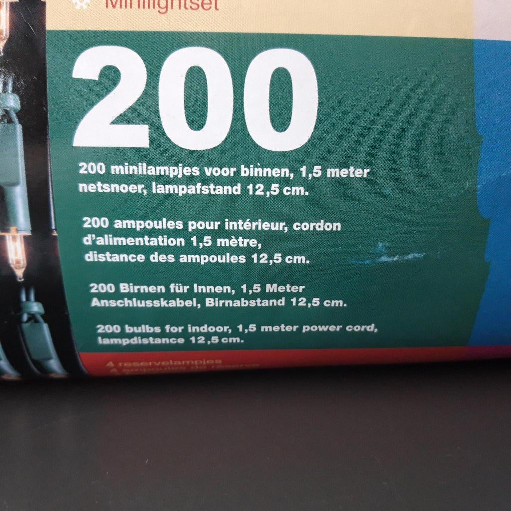 Kerstverlichting 200 lampjes met doos en reservelampjes, Ophalen of Verzenden, Gebruikt