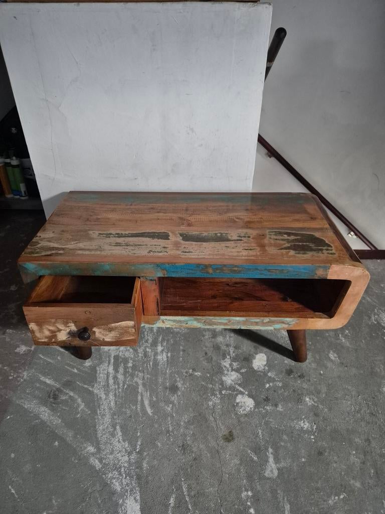 vidaXL salontafel met lade, gerecycled hout 90x45x45., Ophalen, Minder dan 50 cm, 50 tot 100 cm, Zo goed als nieuw