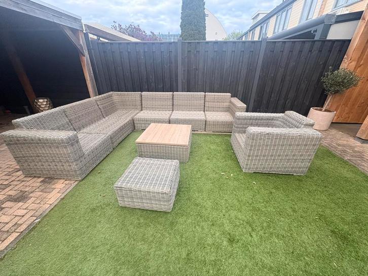 Grote loungeset 9-delig rotan 330 x 240 cm, Tuin en Terras, Tuinsets en Loungesets, Gebruikt, Loungeset, Wicker, Hocker, Ophalen
