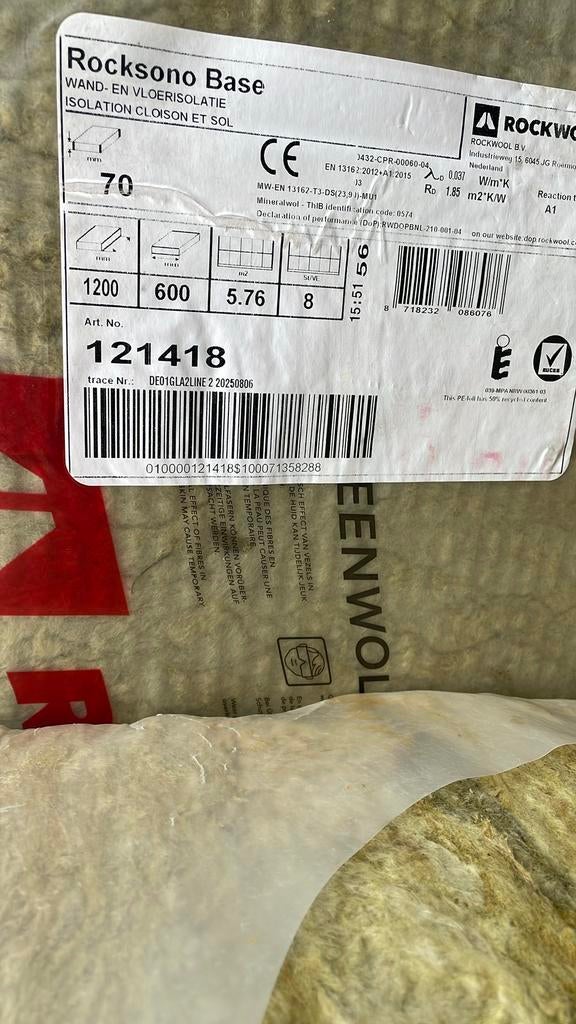 Rockwool isolatie 7 cm dik, Doe-het-zelf en Verbouw, Isolatie en Afdichting, 4 tot 8 cm, Nieuw, Steenwol, Ophalen of Verzenden