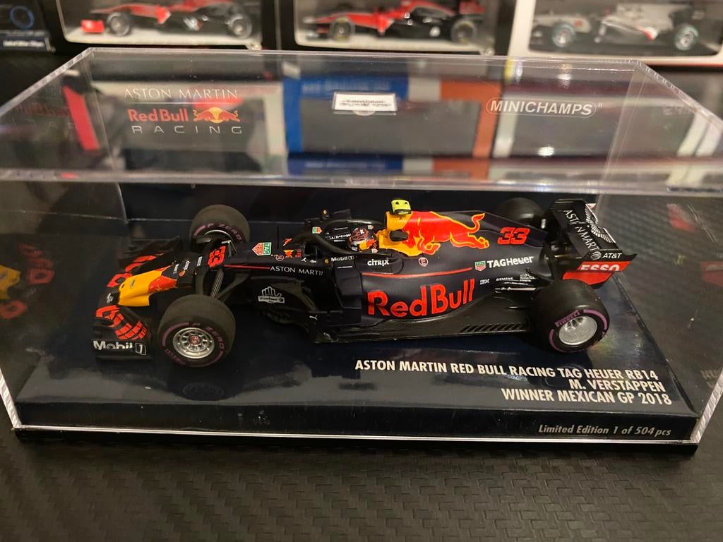 Max Verstappen Red Bull Racing RB14 Winner Mexican GP 2018, Ophalen of Verzenden, Zo goed als nieuw, Auto, MiniChamps