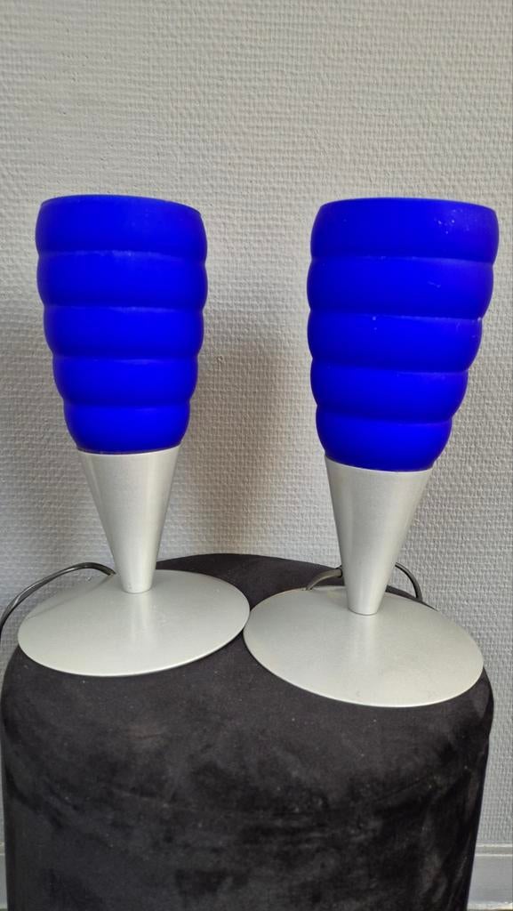 Memphis stijl kobalt blauwe glazen tafellampen jaren 90 💙, Gebruikt, Memphis style jaren 80 - 90, Ophalen of Verzenden, Glas