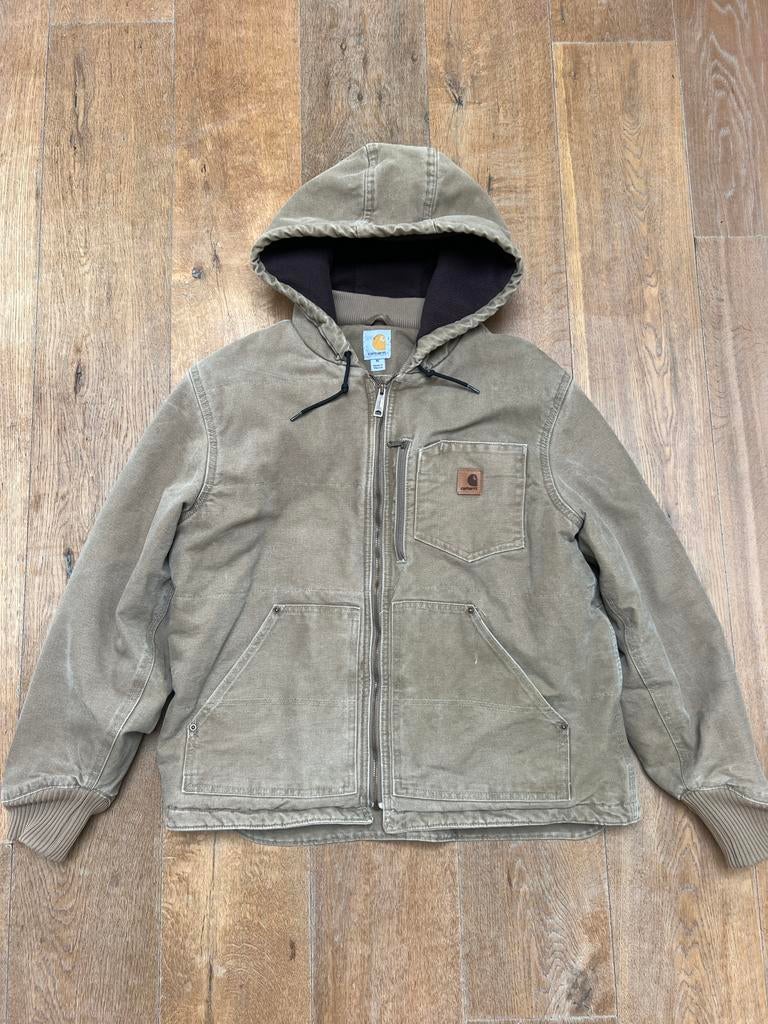 Vintage Carhartt Active Jack Canvas & Hoodie Fleece Beige XL, Ophalen of Verzenden, Gedragen, Maat 56/58 (XL), Beige