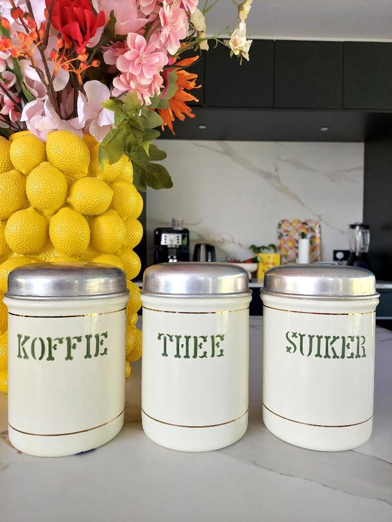 Emaille voorraadbussen creme BLOSSOM BROCANTE, Ophalen of Verzenden