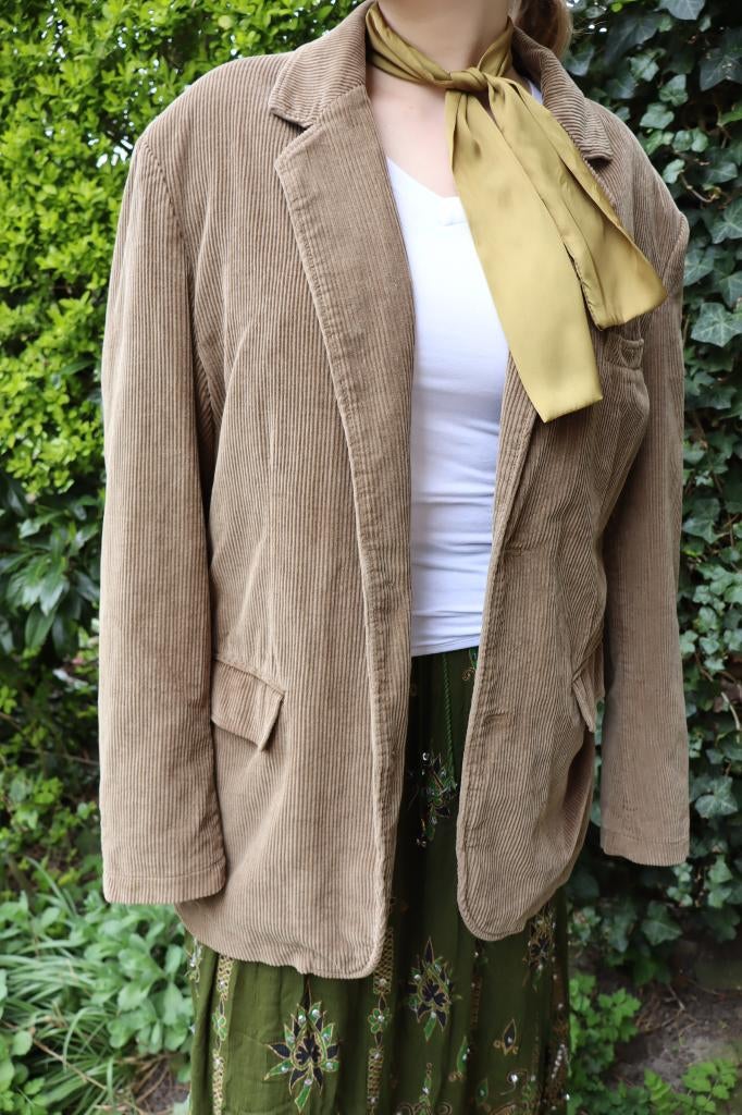 Vintage colbert ribstof, Bruin, Maat 46/48 (XL) of groter, Ophalen of Verzenden, Zo goed als nieuw