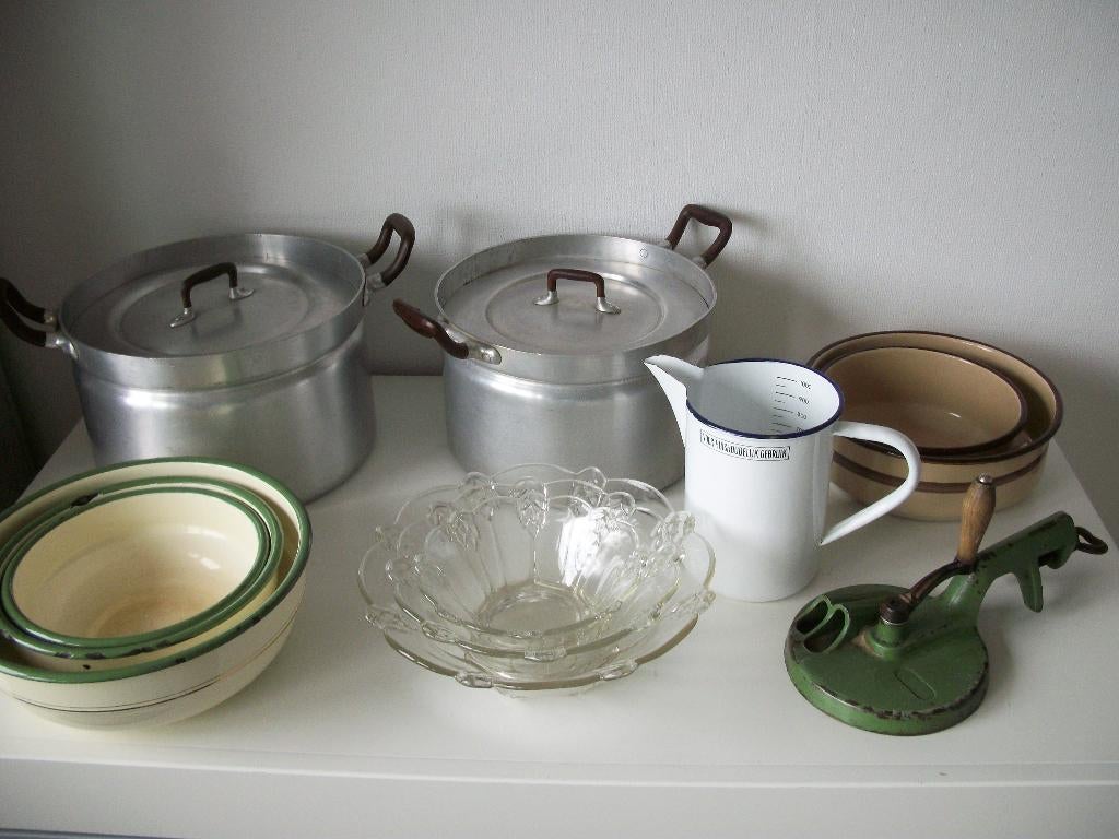 5 Nestschalen Maatbeker Emaille Glas 2 Pannen Vroeger p.stuk, Antiek en Kunst, Ophalen of Verzenden