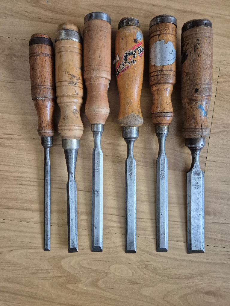 Set houtbeitels, beitels oa nooitgedagt., Ophalen of Verzenden, Gebruikt