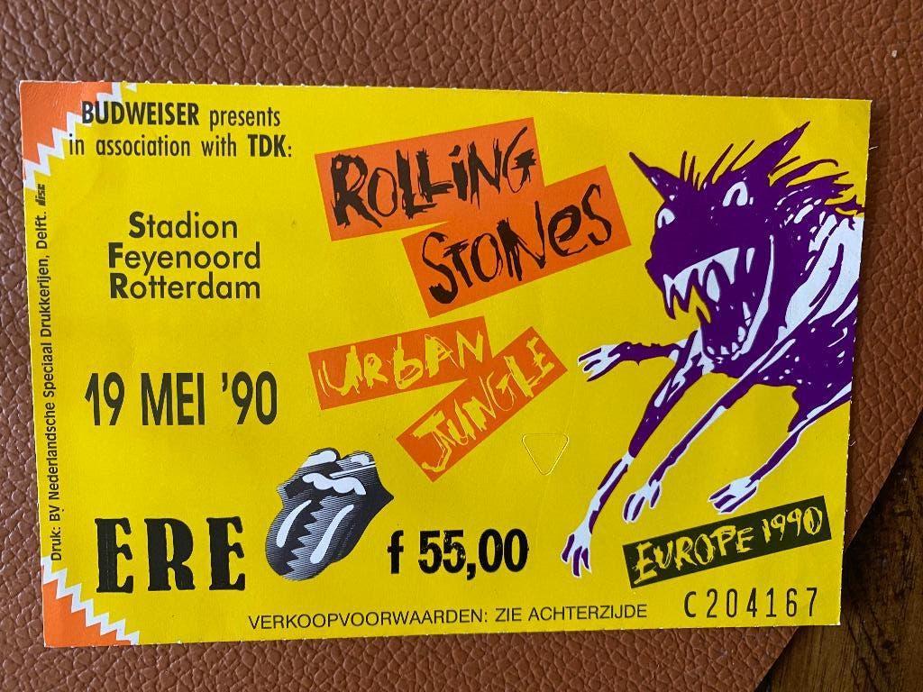 Oud concert kaartje Rolling Stones, Verzenden, Gebruikt