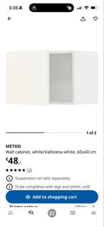 METOD Bovenkast, wit/Vallstena wit, 60x40 cm, Ophalen, Nieuw