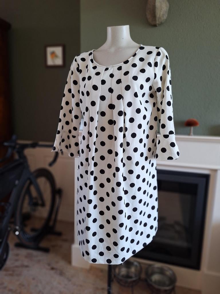 Rinascimento wit zwarte polkadot jurk trompet L, Verzenden, Wit, Knielengte, Gedragen