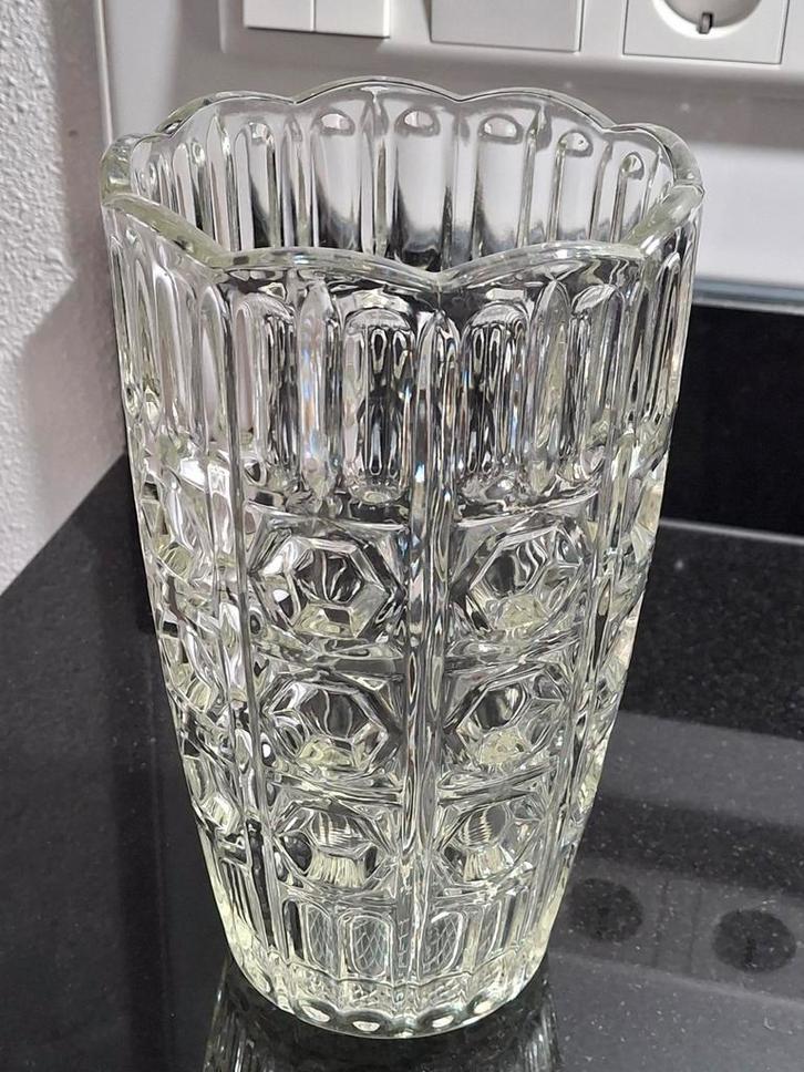 Glazen vaas met patroon, Huis en Inrichting, Woonaccessoires | Vazen, Zo goed als nieuw, Overige kleuren, Minder dan 50 cm, Glas