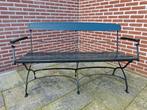Antieke houten tuinbank met ijzeren onderstel, Tuin en Terras, Tuinbanken, Ophalen, Gebruikt, Hout