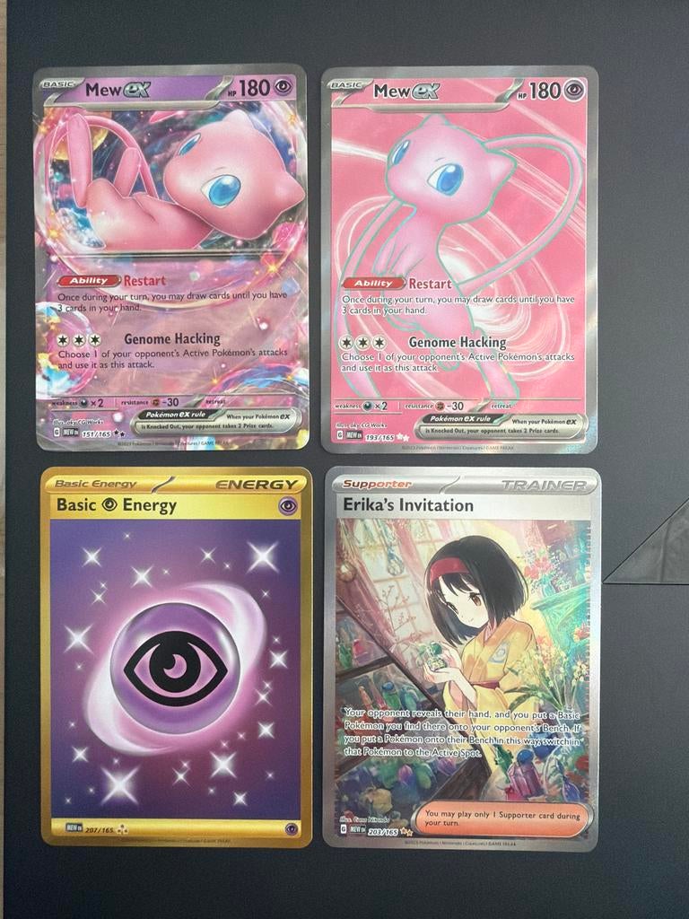 Pokémon 151 hits kaarten Mew ex Erika's Invitation, Ophalen of Verzenden, Nieuw, Meerdere kaarten, Foil